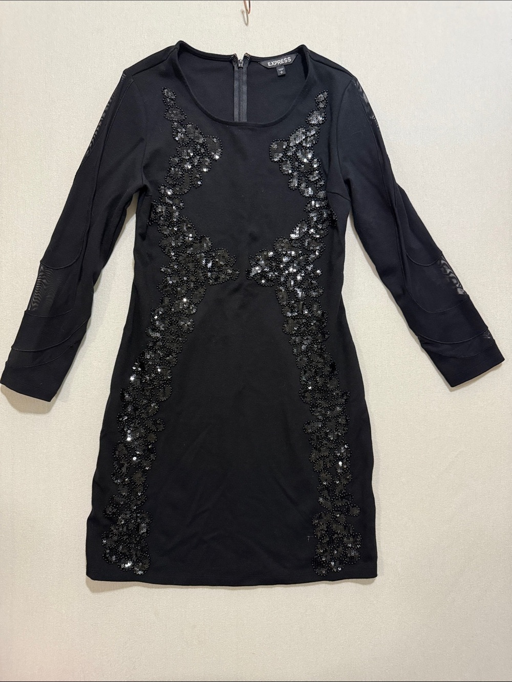 Express Black Long-Sleeve Sequin Floral Sheath Dress